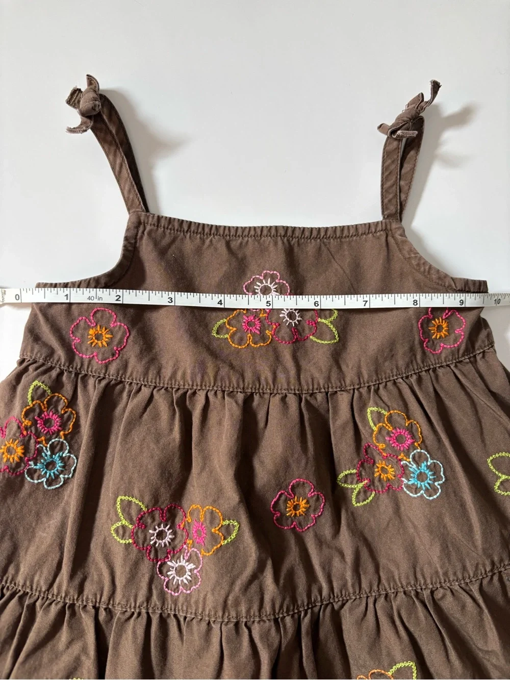 Vintage Gymboree Chocolate Pudding Tiered Sundress Floral Embroidered Boho Sz - Picture 7 of 9